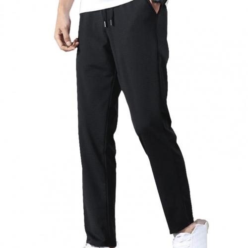 Summer Men Pants Mid Rise Elastic Waist Straight Ninth Pants Ice Cool Loose Men Trousers Mens Elastic Band loose Pant: 2XL