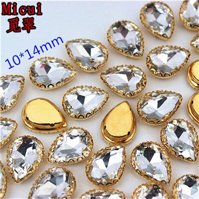 Micui 30PCS Glas Naaien Steentjes met Goud Koper Claw Crystal Naaien Klauw Strass Glitter Strass Voor Kleding MC735: Drop 10x14mm