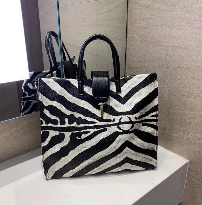 Bolsa feminina estampada de zebra, bolsa grande de mão de couro de alta qualidade, casual, bolsa de ombro feminina, grande capacidade