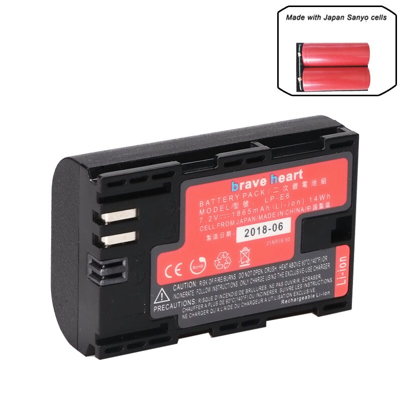 Bateria lp -e6 lp e6 lpe 6n kamera batteri japan sanyo cell + led usb dubbel laddare för canon eos 5ds r 5d mark  ii 5d 6d 7d 80d: 1 batteri