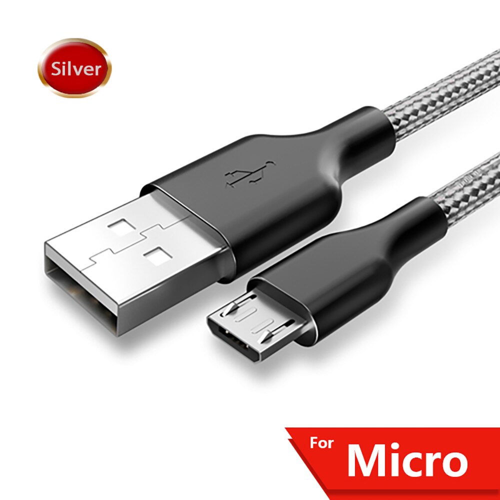 1 m 2 m Meter Micro USB Cable Fast Charging Cable Wire Android USB Charger Data Cord - for Samsung Xiaomi Oneplus Huawei P9: Micro-Silver / 1m