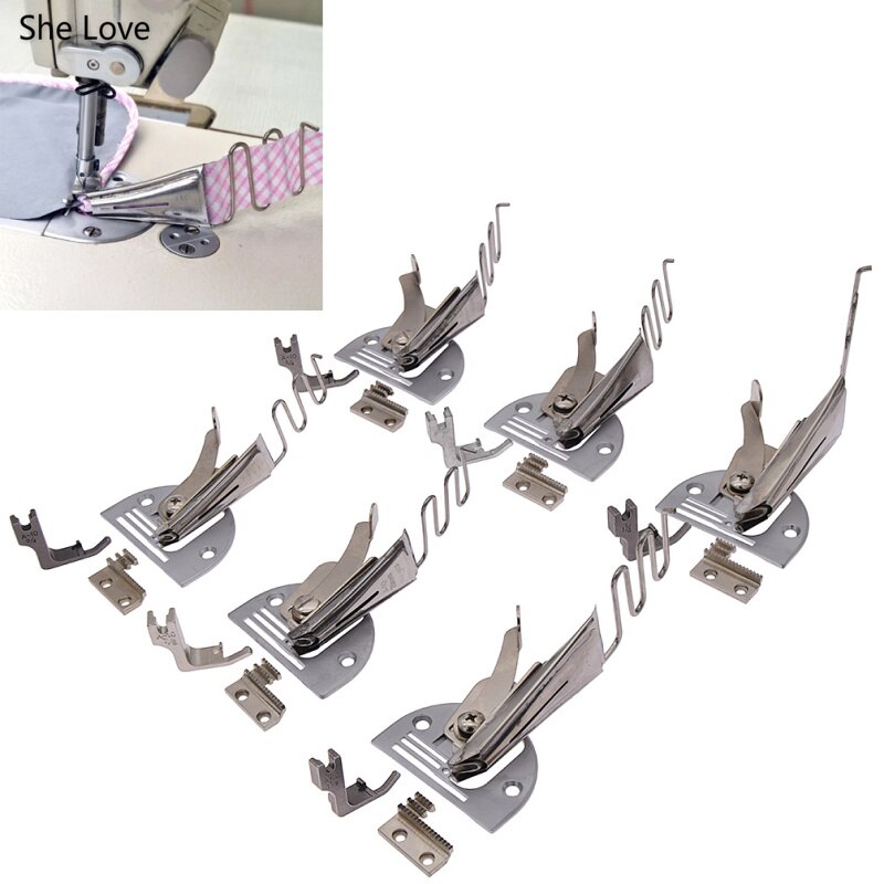 Cartella Overlock per macchina a punto annodato Hemmer in metallo raccoglitore diagonale accessori per cucire antiruggine Hemmer raccoglitore diagonale ad angolo retto