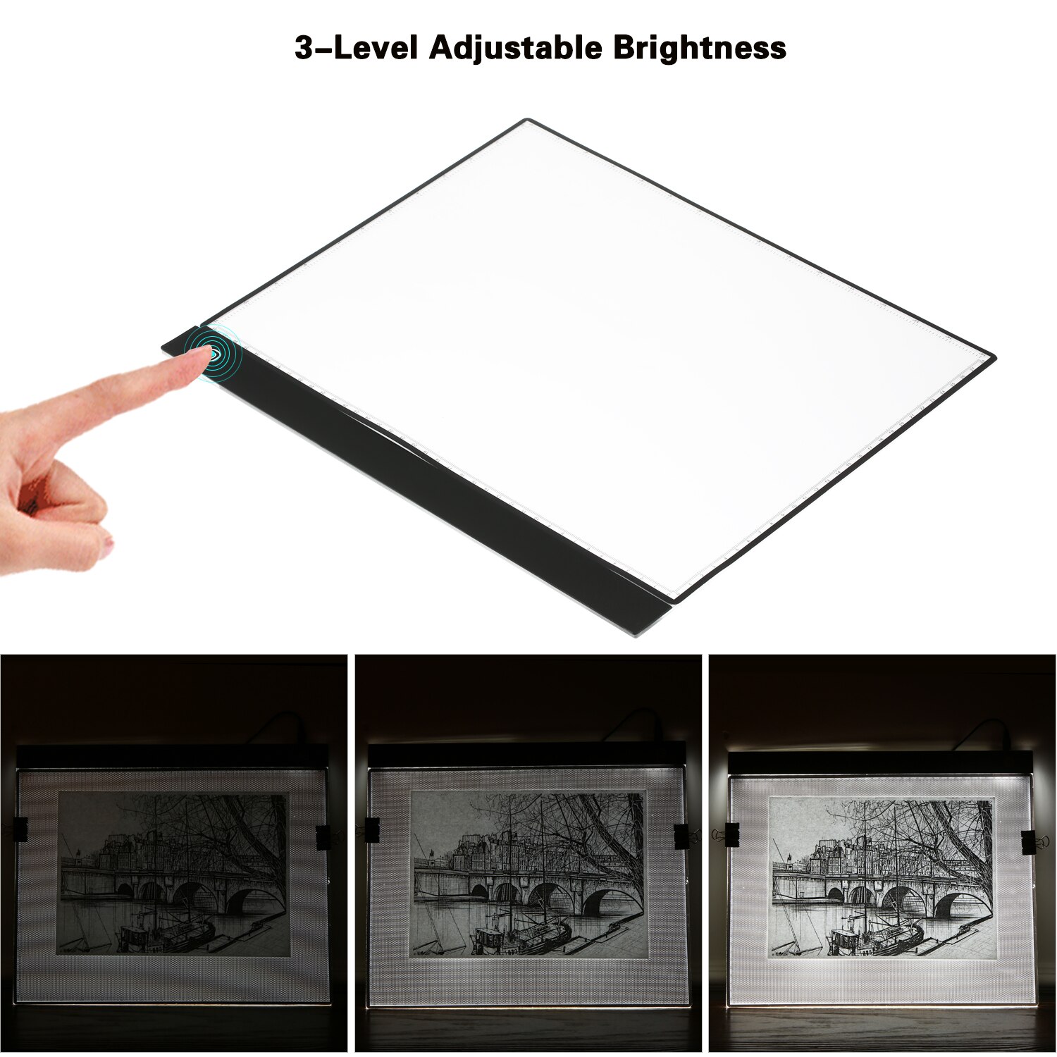 A3 LED Tracing Light Box - 40x33cm Ultra-Thin Drawing Copyboard - 3 Brightness Levels - USB Powered - Acrylic
