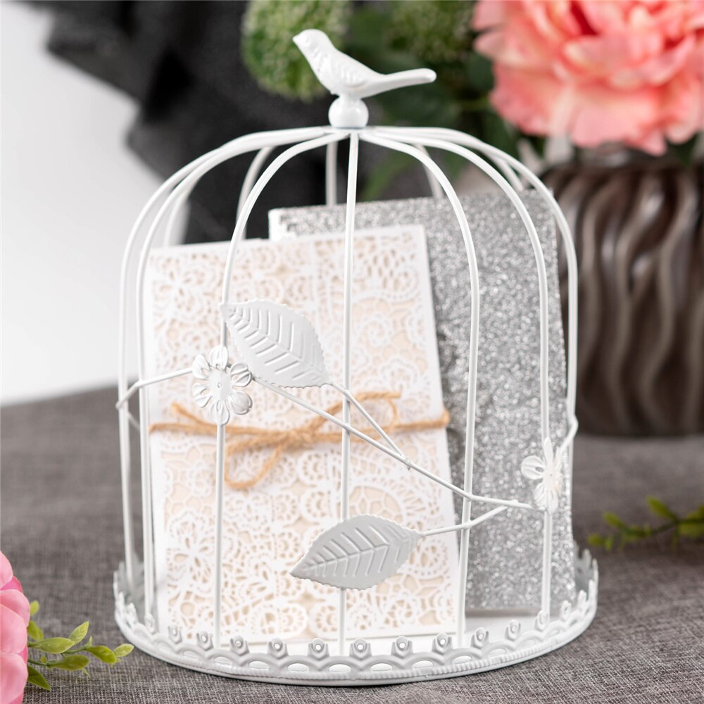 Metal Birdcage Shaped Hanging Wedding Card Holder Box Candle Lantern Candle Holder Photo Props Shop Bar Party