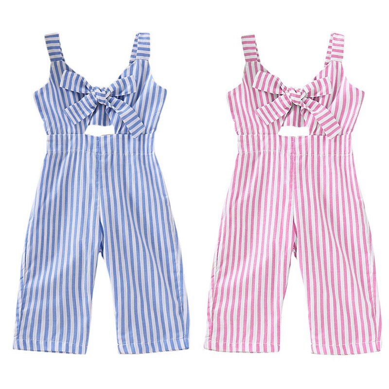 Nuova Estate Del Bambino Della Ragazza Pantaloni A Strisce Stampa di Cotone Senza Maniche Elastico Bretelle di Disegno della Cavità Pantaloni Tute e Salopette Pantaloni