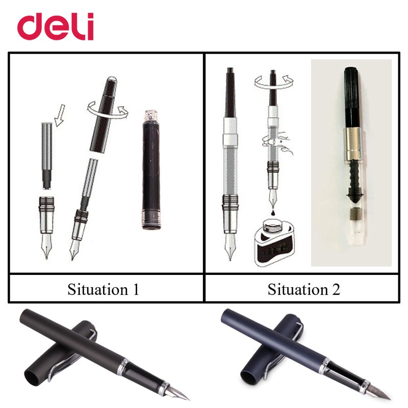 Deli metal fountain pen for writing school office stationery supply luxury fountain pen set with box business