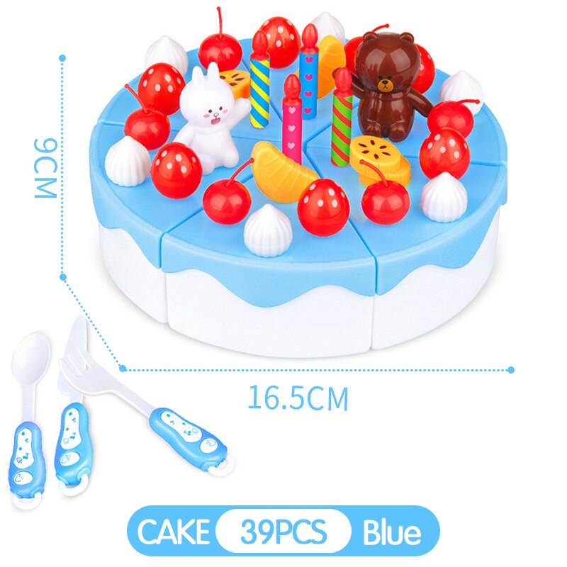 39-103Pcs Kids Cartoon Cake Pretend Play Kitchen Toys Fruit Cake Cutting Birthday Cake Sets Play House Toy for Children Girls: TC0076 HHDG39-H BLUE