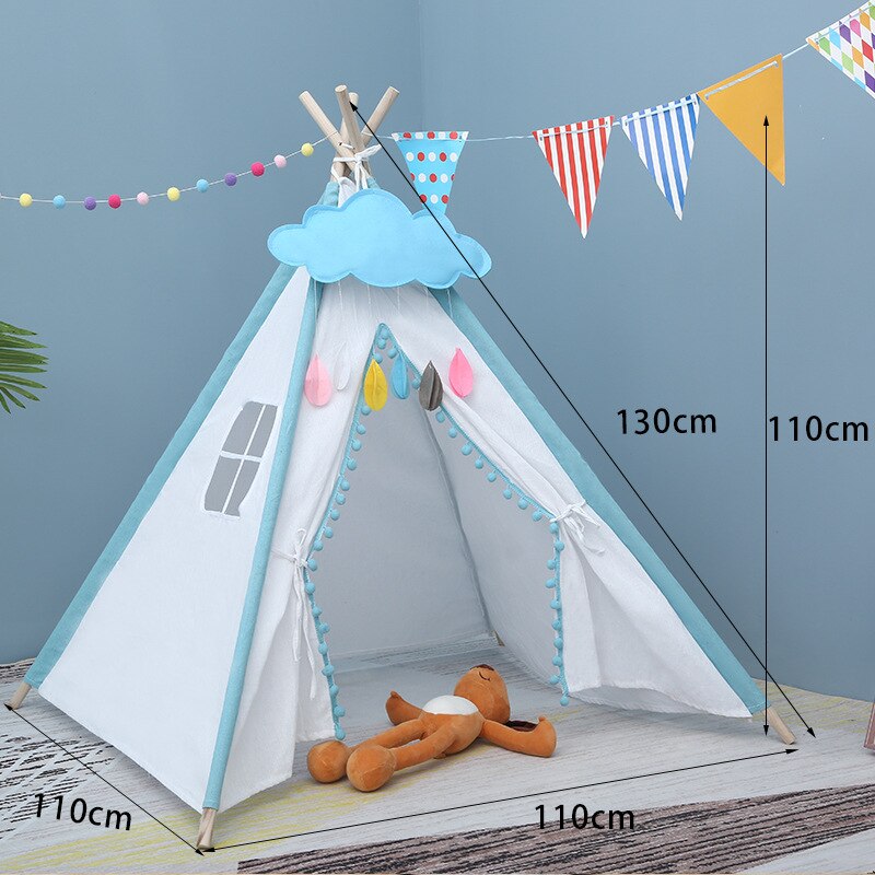 Teepee Tent for Kids Foldable Children Play Tent for Girl and Boy 4 Poles White Playhouse Baby Toy for Indoor and Outdoor Games