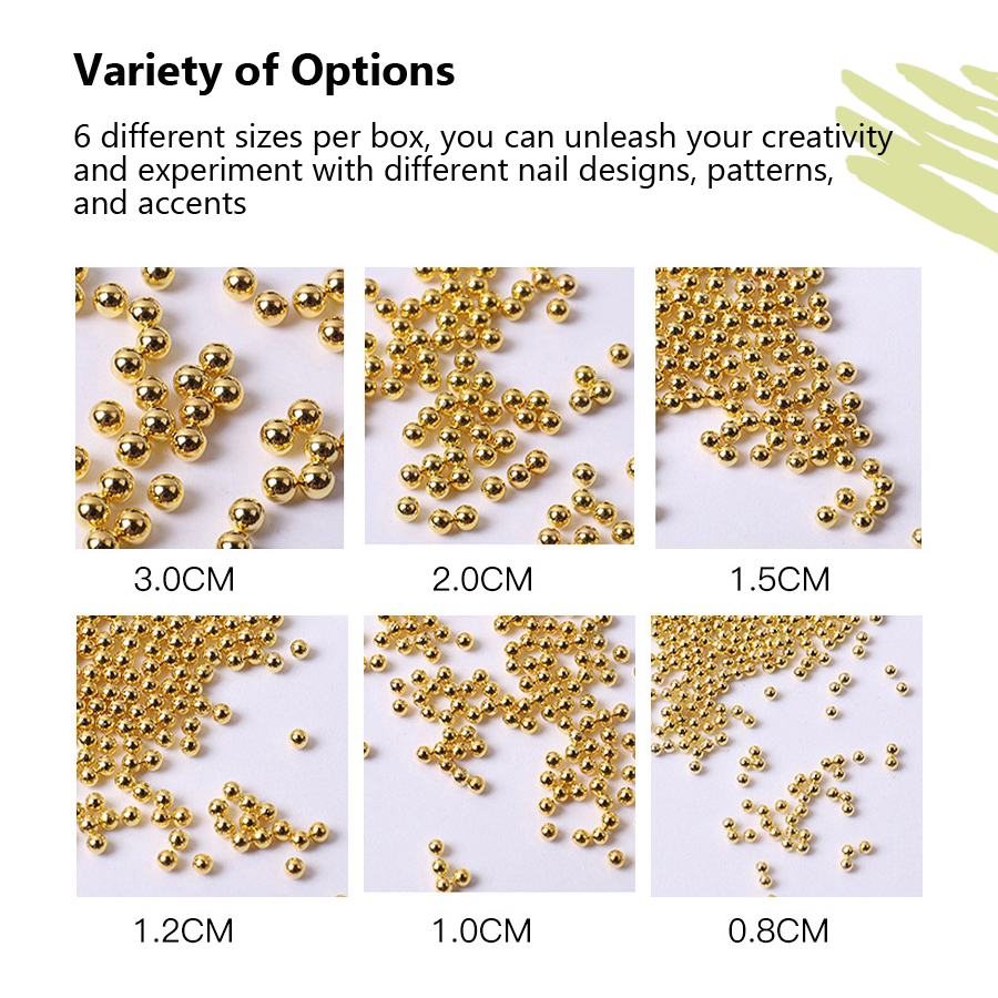 Cuentas de caviar de 12 compartimentos, accesorios metálicos para decoración de uñas, cuentas de metal para uñas con caja para decoración de uñas