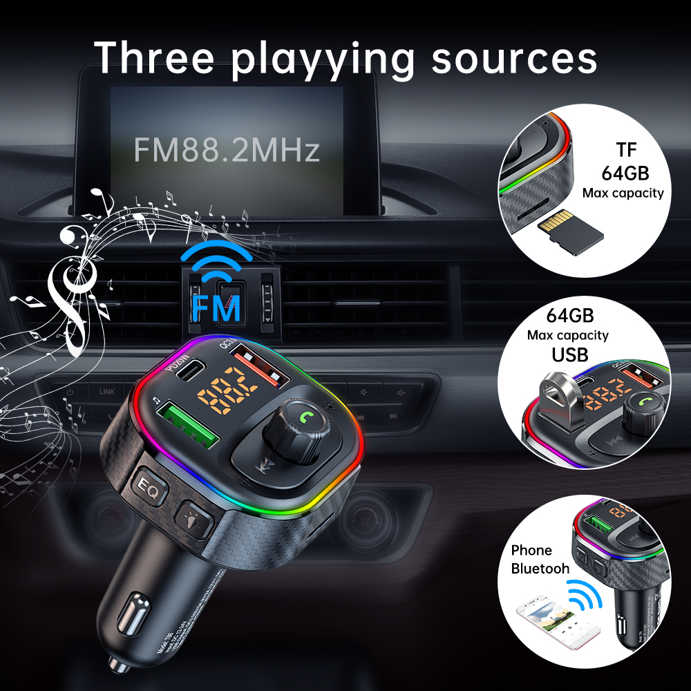 2022 Upgraded Bluetooth FM Transmitter for Car Adapter, Stronger Microphone &amp; EQ Sound Bluetooth Radio Transmitter Car Adapter