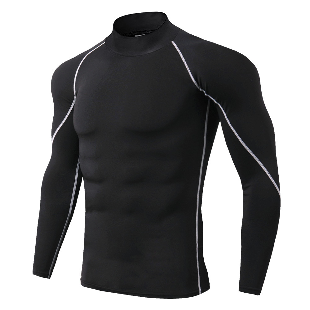Men's Workout Compression Shirt Turtleneck Long Sleeve Rash Guard Gym Base Layer Athletic Undershirt Gear Sports Shirt: XS / black