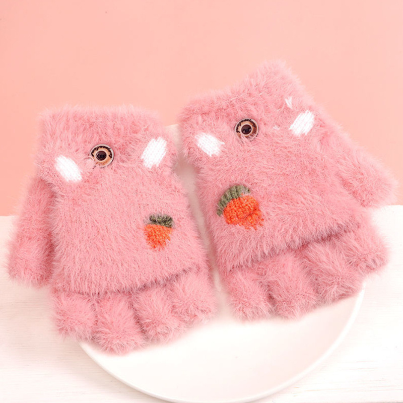 Winter freundlicher Handschuhe Nette Karikatur Halbe Finger Weiche Warme Kleinkind freundlicher Fäustlinge Für Jungen Mädchen Zeug 3-12Y: dunkel Rosa