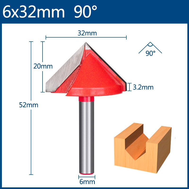 Xcan 6mm jyrsinterä v muotoinen urajyrsin kovametallikaiverrusterä puuntyöstöterä: 6 x 32mm 90d