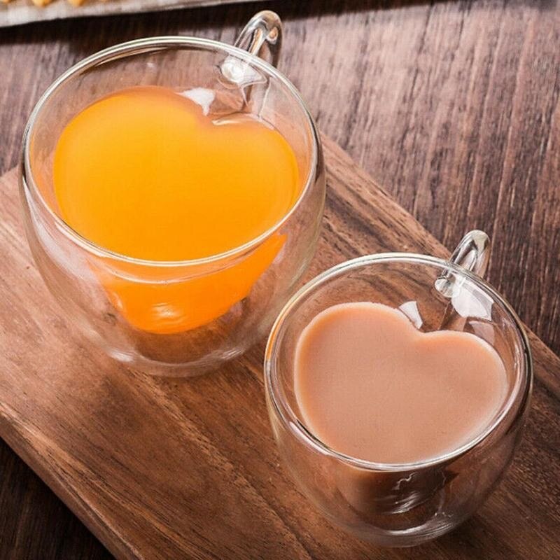 Taza de cristal transparente de doble pared en forma de corazón, resistente al calor, minitaza de doble vaso artesanal para té, 1 Uds., Mu D7G1