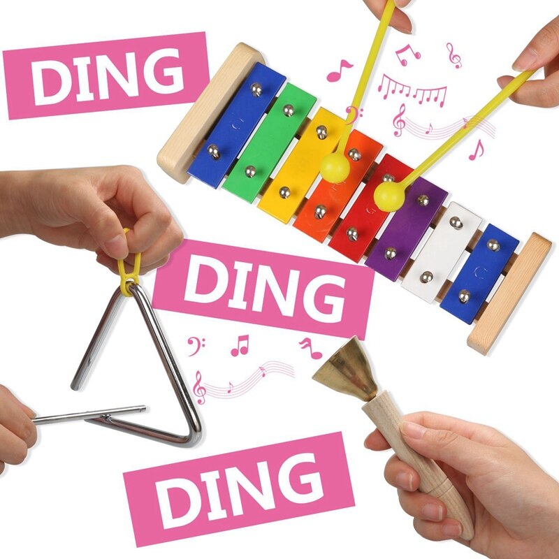 ABGZ-Musical Instruments For Toddler – 11 Types 14Pcs Wooden Xylophone Tambourine Set For Kids Preschool Educational, Early L