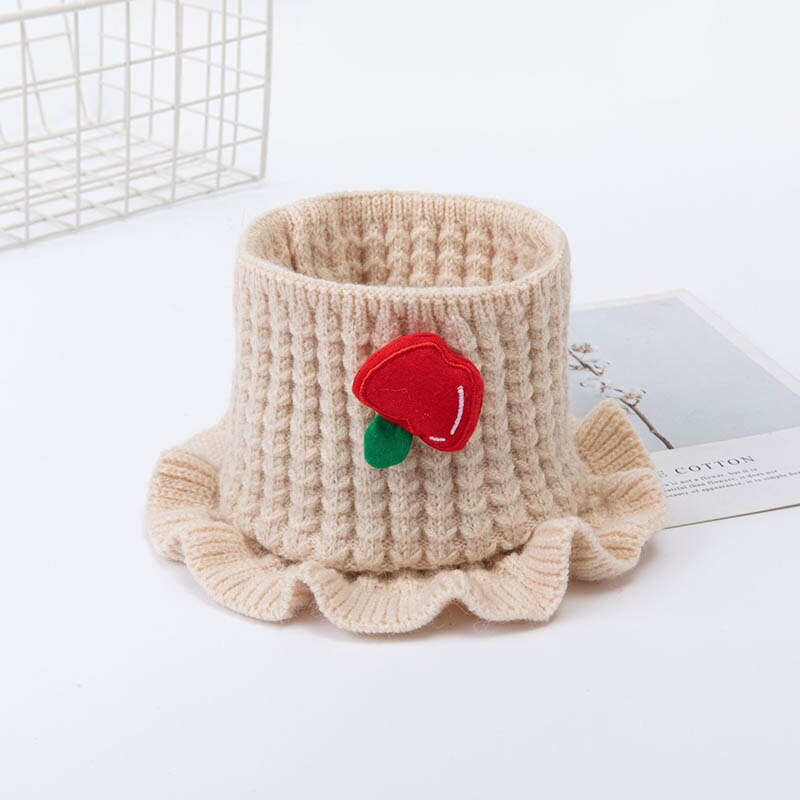 Autumn Winter Children's Woolen Scarf Pure Color Knitted Thick Collar Cute Fruit Boys Girls Baby Wild Warm Scarf C63: beige