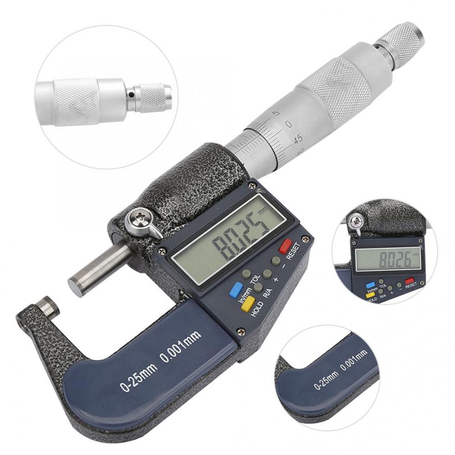 Måleværktøj 0-25mm elektronisk digitalt mikrometer 0.001mm tykkelsesmåler og skruenøgle sæt mikrometro digital