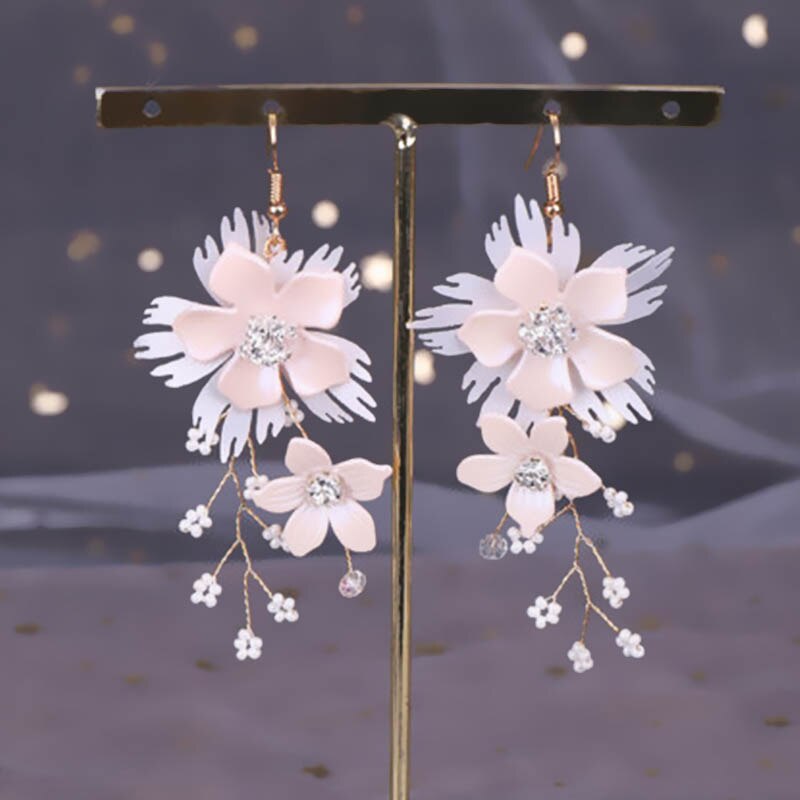 Bridal Wedding Headwear Set Exquisite Bright Crystal Beads Hairband Headband Long Tassels Flower Earrings Women Tiaras