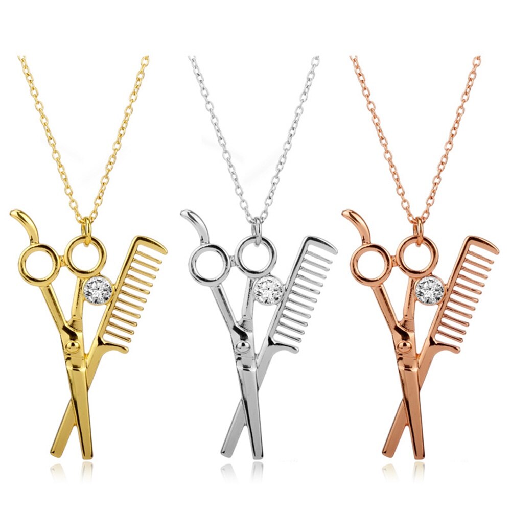 Beautician Hairdresser Necklace Scissors Comb Hairdresser Stylist Pendant Necklace for Women Men Pendant Jewelry