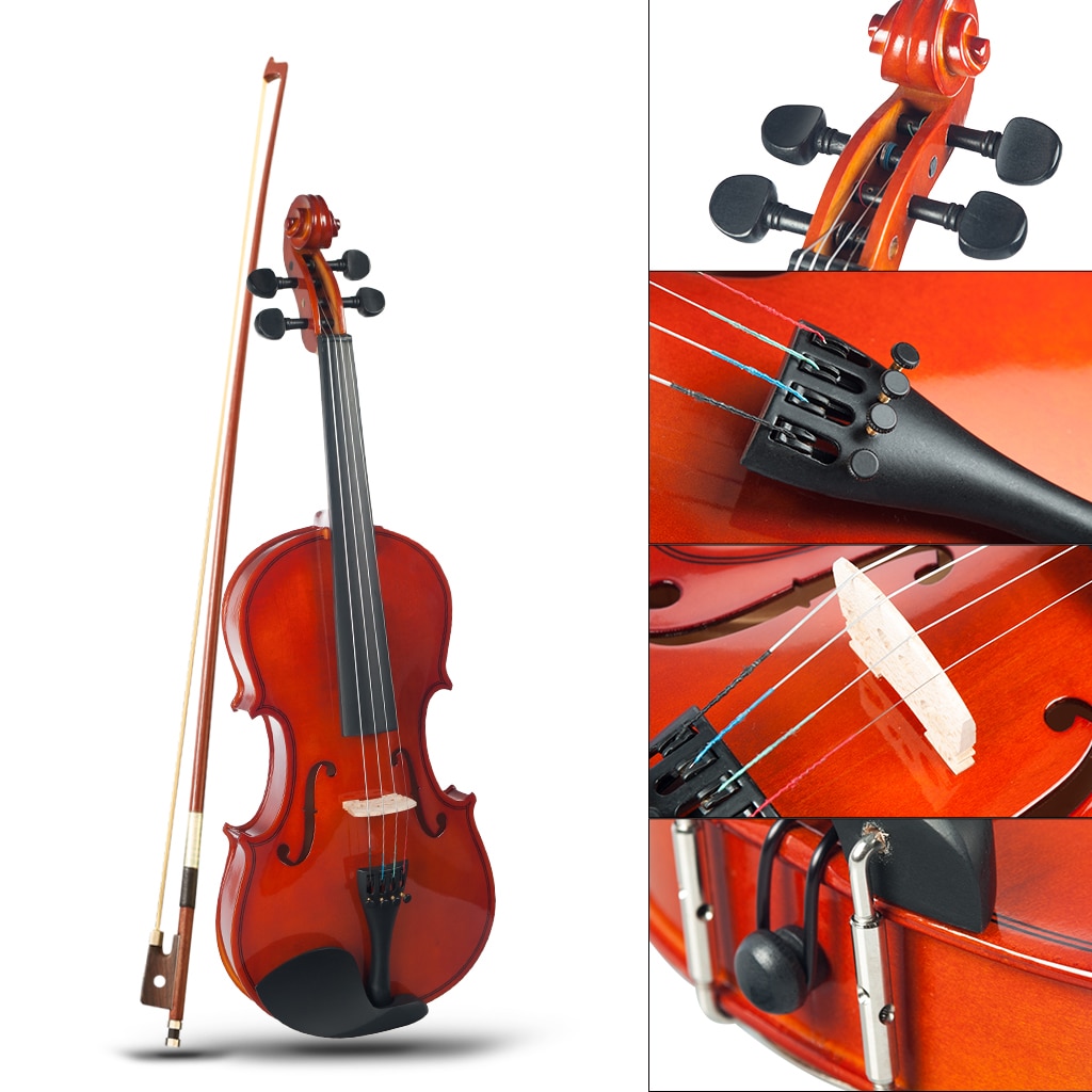 Solid Wood Acoustic Violin Fiddle Set for Beginner Student - Full Size Stringed Instruments