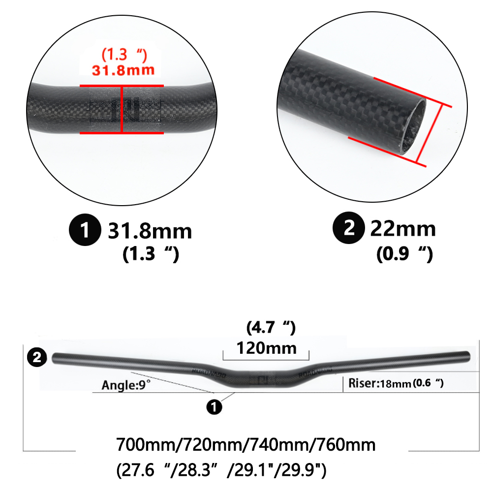 voll Kohlenstoff Fiber Lenker einstellen MTB Fahrrad Lenker + Vorbau 700/720/740/760mm * 31,8mm Mountainbike Aufstieg Bar Stengel