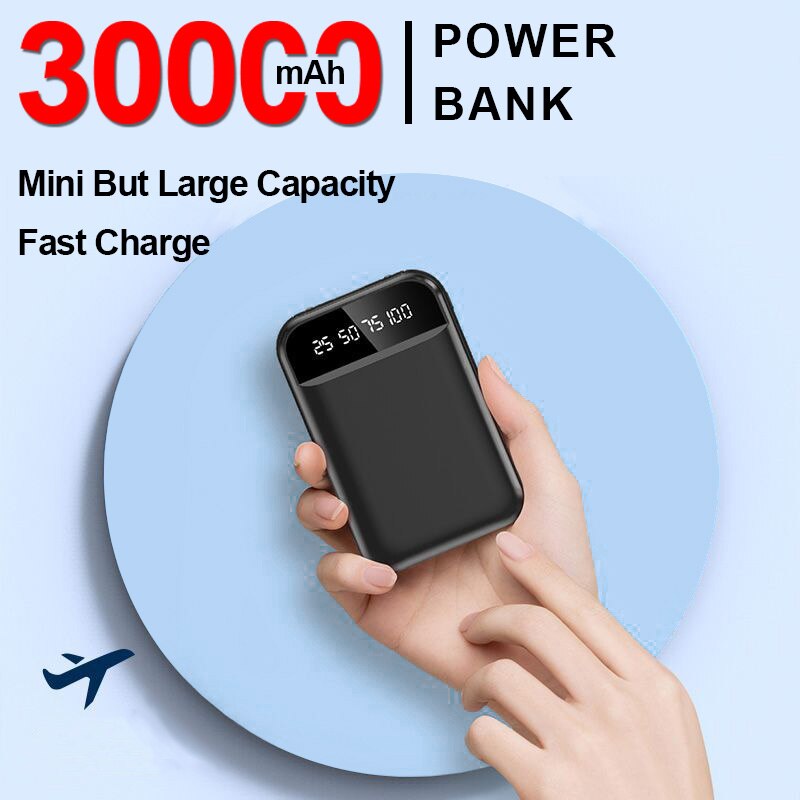 Mini Fast Charging Power Bank 30000mAh Portable HD Digital Display Pocket PowerBank with Flashlight For iPhone Xiaomi