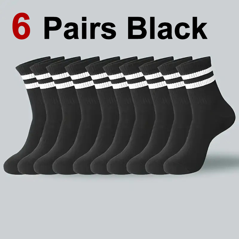 6/10/20 paires de chaussettes mi-tube à rayures neutres, absorbant la sueur, respirantes, douces et confortables, chaussettes de sport et de loisirs pour Couple: Black