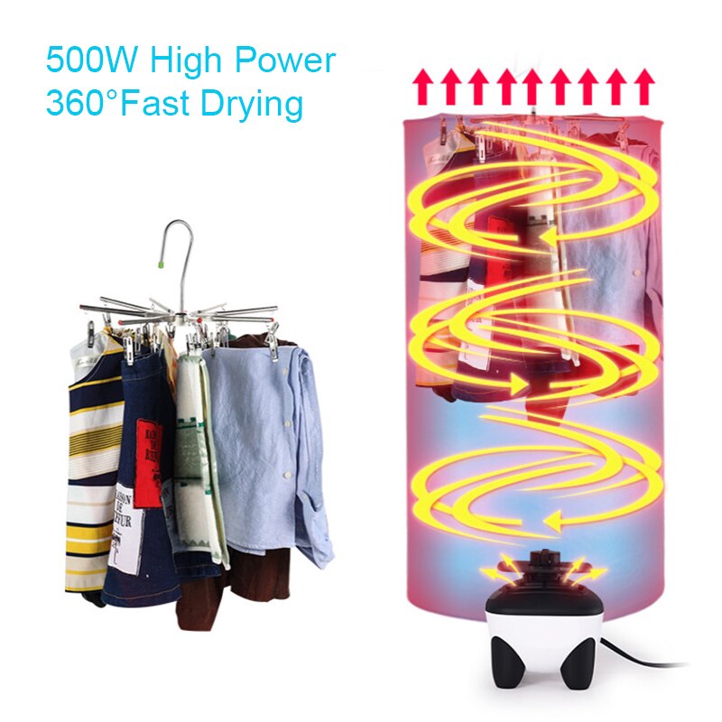 Sähköinen vaatteiden kuivausrumpu kotitalouskäyttöön tarkoitettu vaatteiden kuivauskone nopeasti kuivuva ruostumattomasta teräksestä valmistettu teline 500w 1-4 tunnin ajastus