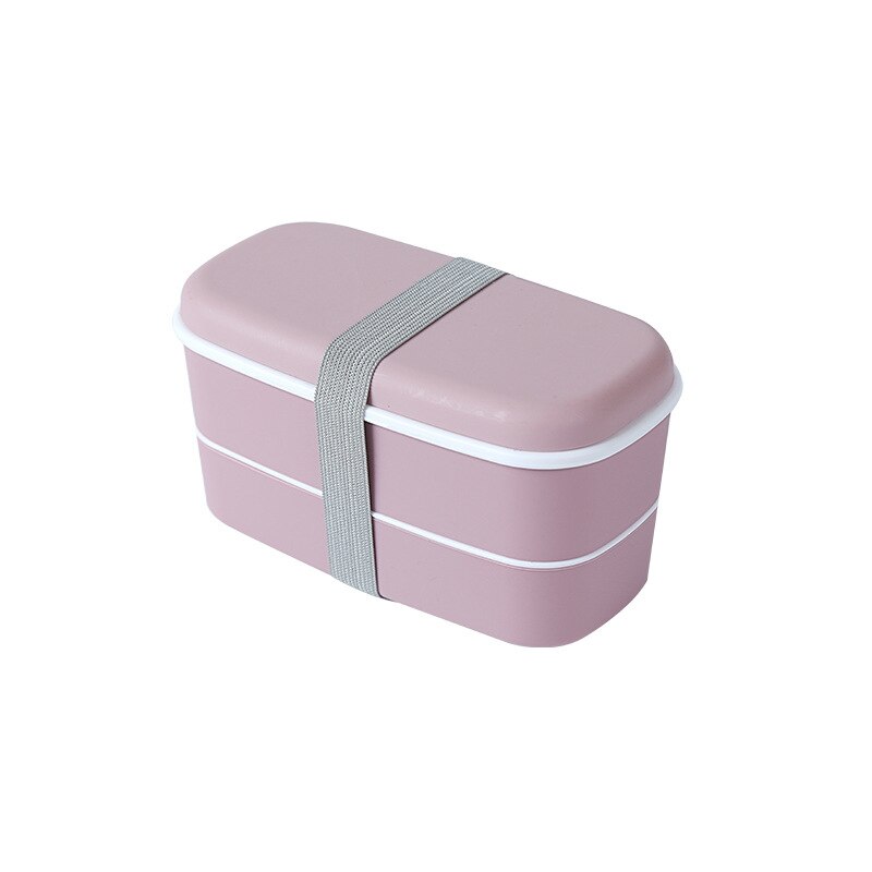 Double-Layer Lunchbox Gezonde Materiaal Lunchbox Voedsel Opslag Container Magnetron Servies Voedsel Opslag Container Lunchbox: pink with tableware