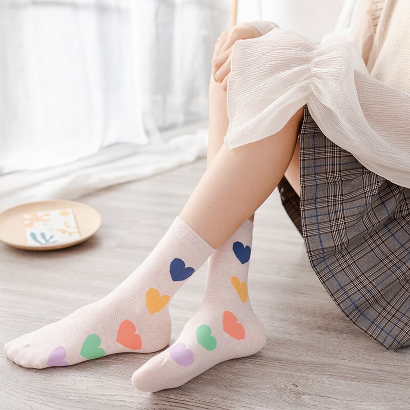 Grappige katoenen sokken dames schattig hart kleurrijk casual harajuku japans koreaans middelbare school meisjes crew pop socket