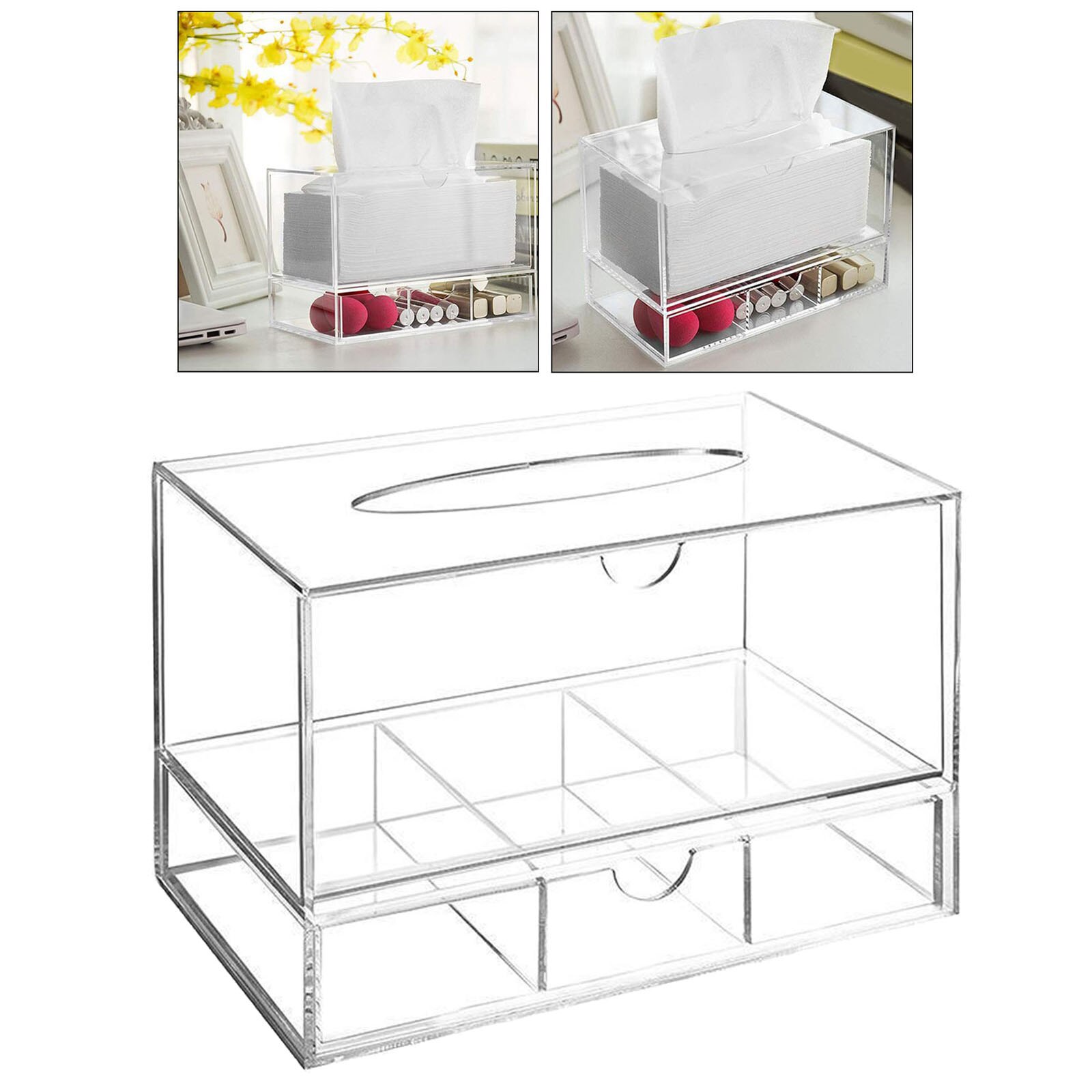 Display Jewellery Storage Box Acrylic Cosmetics Lipsticks Make Up Organiser Holder Box (2 Drawers Clear)