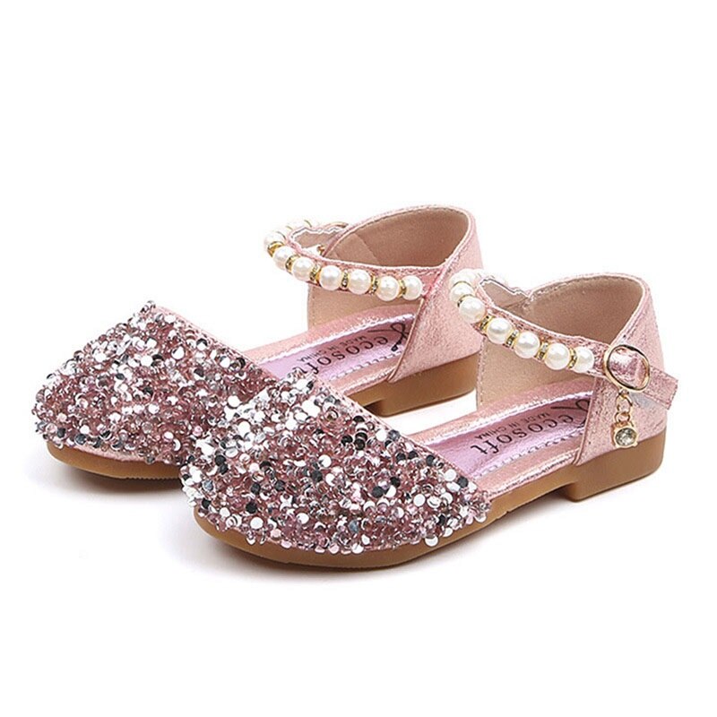 2022 Kids Meisjes Sequin Schoenen Zomer Leuke Parel Prinses Solid Lace Dans Enkele Casual Schoen Kinderen Bruiloft Schoenen: Roze / 16.3cm