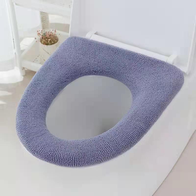 1Pcs Winter Warm Toilet Seat Cover Closestool Mat Wasbare Badkamer Accessoires Breien Pure Kleur Zachte O-Vorm Pad bidet Cover: purple