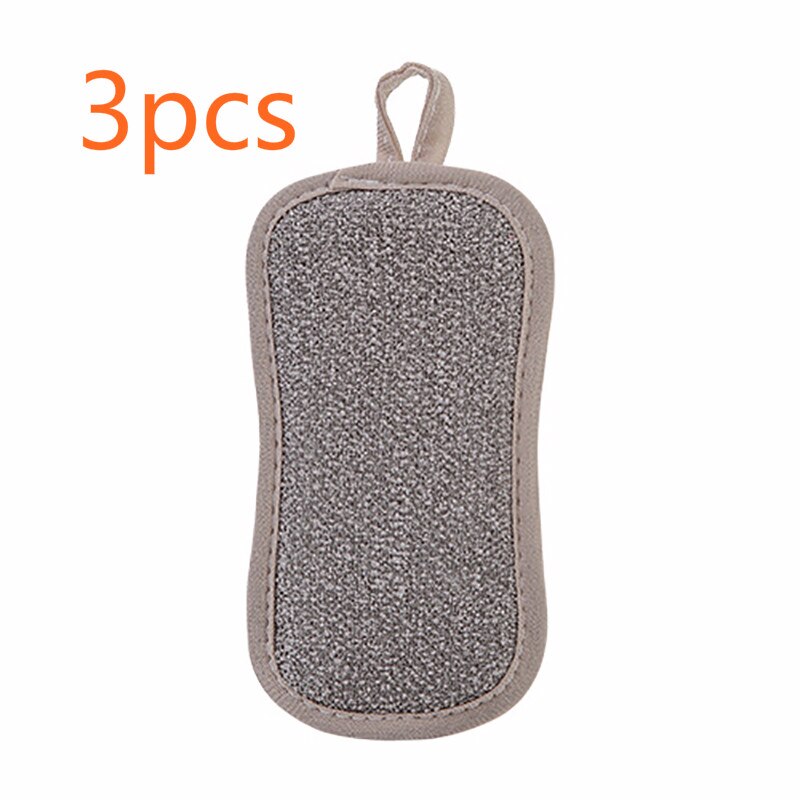 Double Sided Scouring Pad Reusable Cleaning Dish Cloth Kitchen Cleaning Tools Wipers Decontamination Dish Towels Cleaning Brush: 3pcs gray