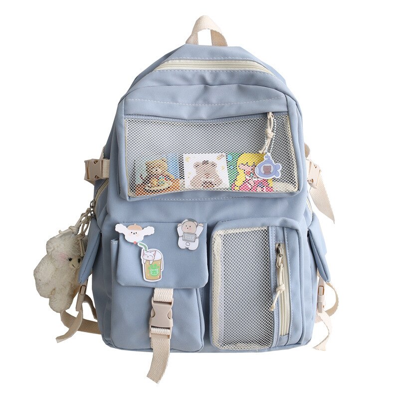 Nylon Vrouwen Rugzak Mode Waterdichte Rugzak Voor Tienermeisjes Schooltas Leuke Student Boekentas Reizen: 3 With Bear Pendant