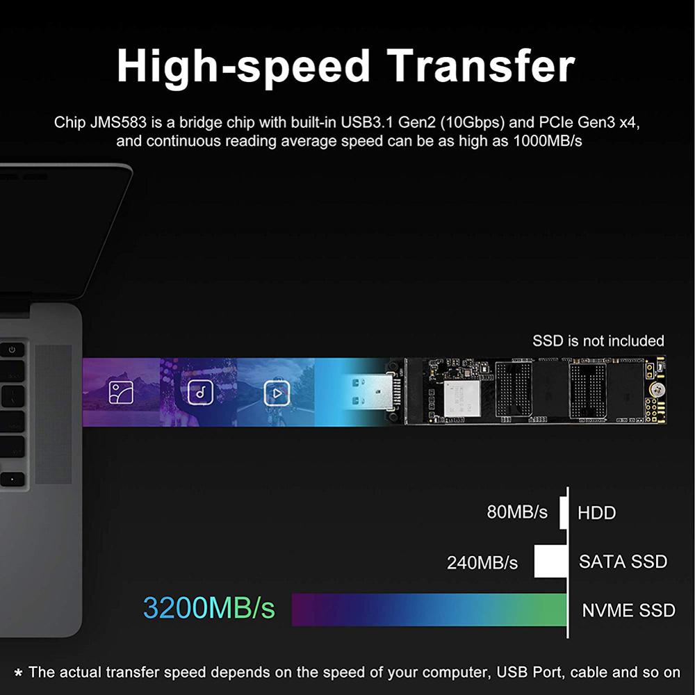 M2 nvme ssd-adapter pcie eksternt hårdt kabinet hdd-kort m .2 to usb 3.1 gen 2 10 gbps m nøgleadapter til 2242 / 2260 / 2280 ssd