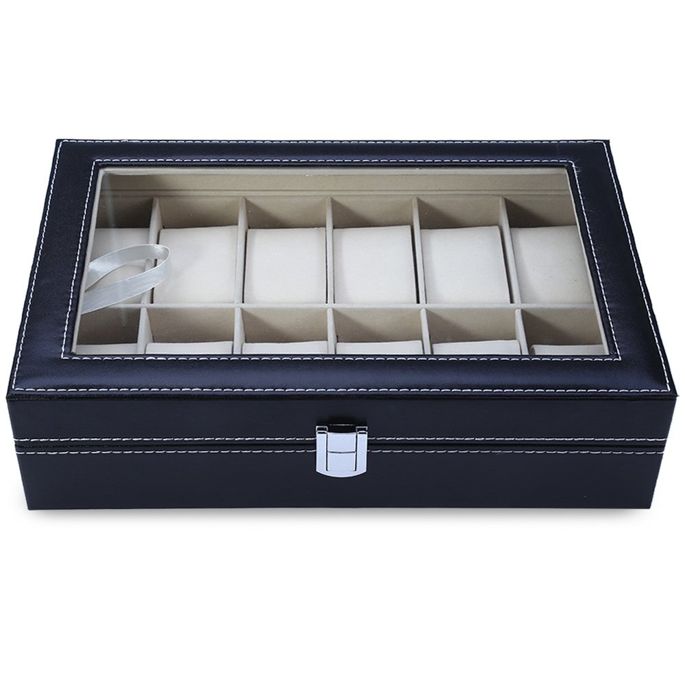 12 guider læder ur boks smykker dispay box ure kasse smykker opbevaring organiseret cajas para relojes