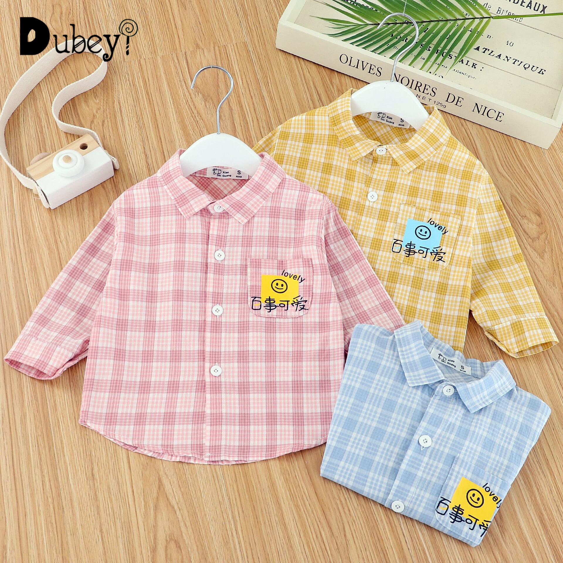 Korean Baby Boy Plaid Shirt Kids Button Down Long Sleeve Shirt Tops Cotton Blouse Boys Girls Blouses Boys Plaid Clothes