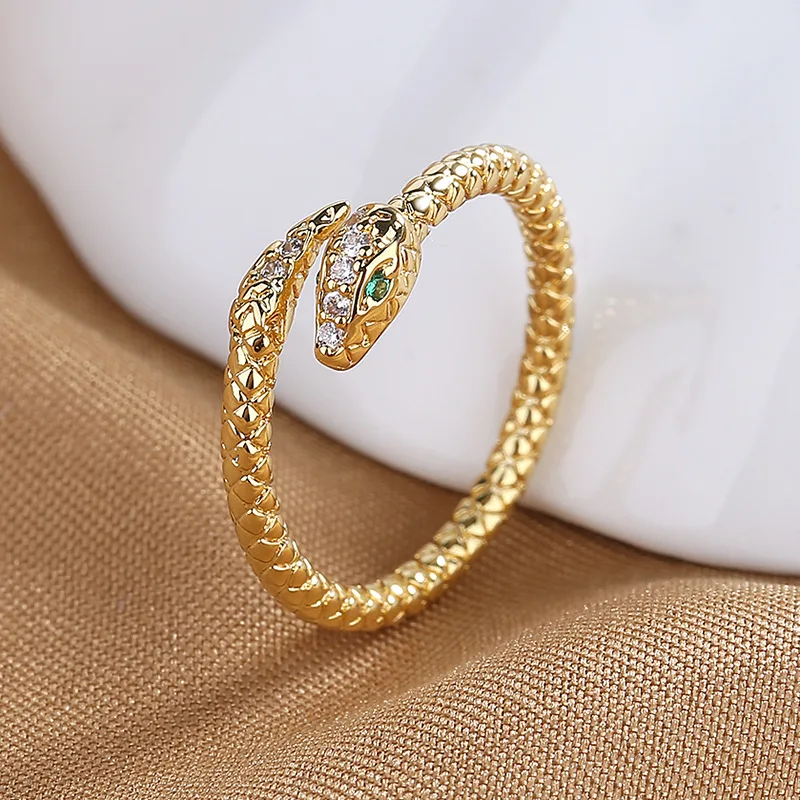 Anillos de serpiente de acero inoxidable para mujeres y hombres, anillo de circón ajustable abierto de Color dorado, joyería estética gótica Vintage, anillos para mujer: Azul oscuro