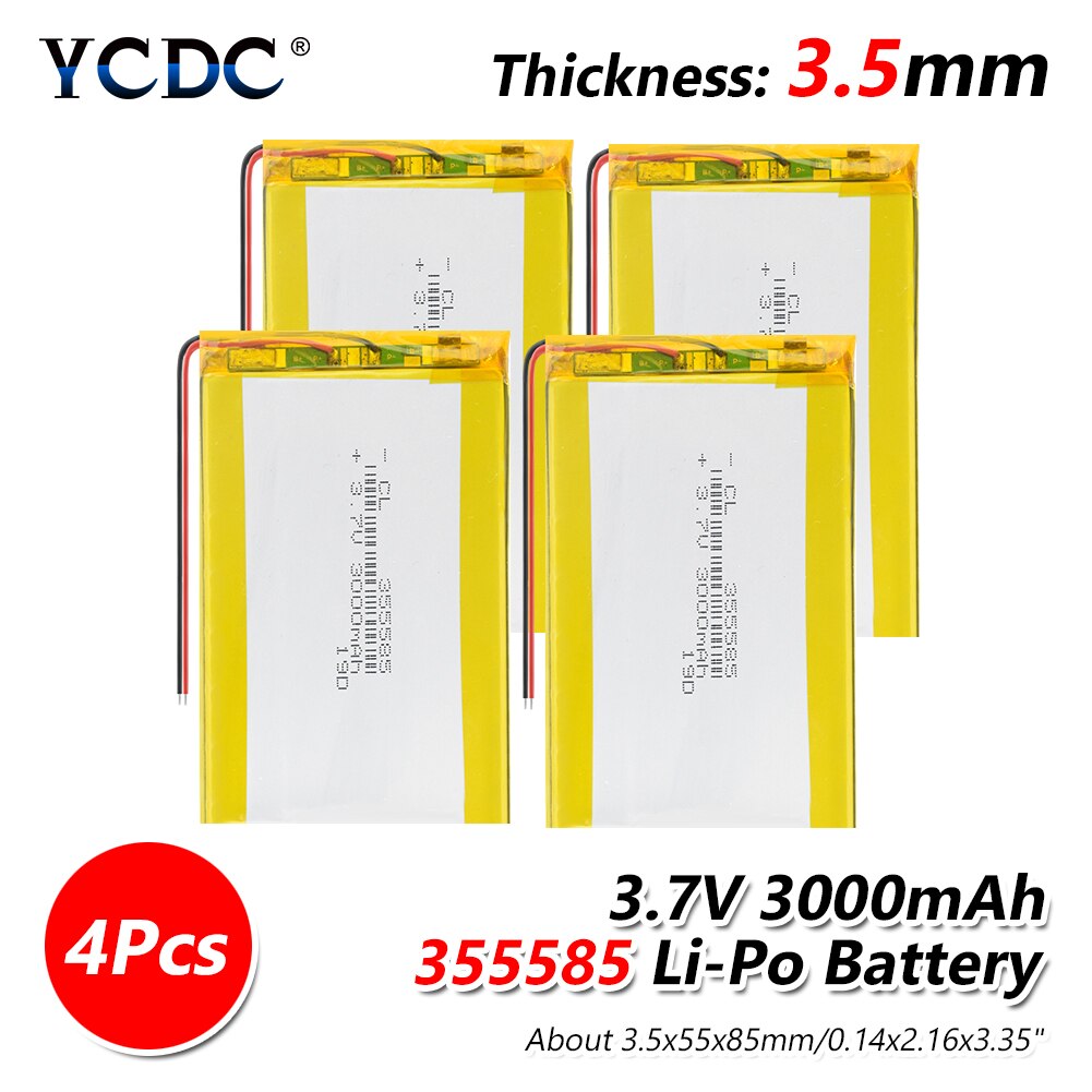 355585 3000mAh 3.7V Lithium Polymer Rechargeable battery For phone E-Book Onyx Boox PAD LAPTOP MP4 MP5 GPS DVR Power Bank: 4 pieces