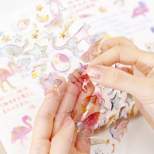 fantasy starry sky water sticker bronzing three-dimensional environmental protection mobile phone diary sticker material