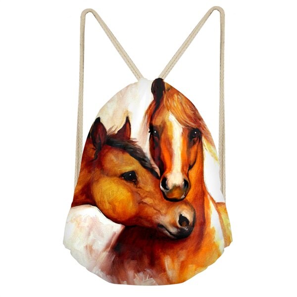 FORUDESIGNS Cool 3D Crazy Horse Print Woman Man Drawstrings Bags Beach Travel Sack Bags Casual Softback Student Backpack: CC6013Z3