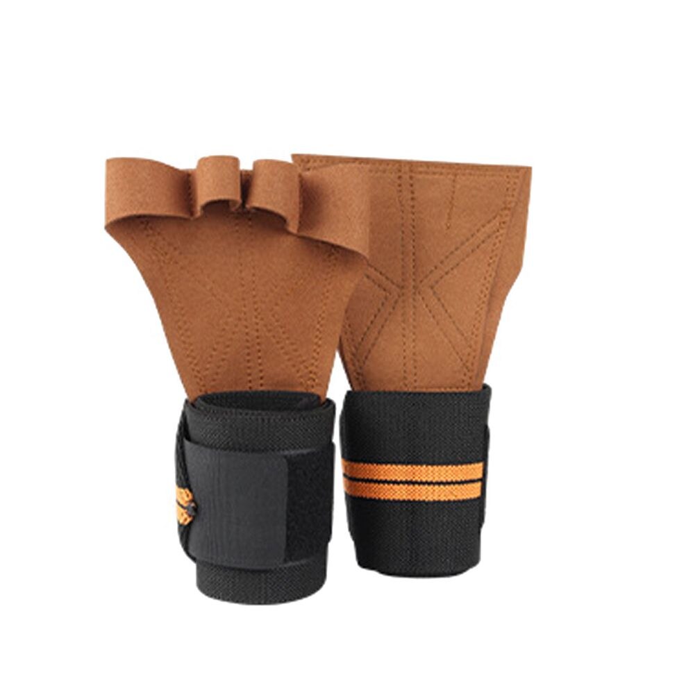 Gants d'entraînement d'haltérophilie pour hommes et femmes, 1 paire, pour le Fitness, le sport, la musculation, la protection de la paume des mains: brown / L
