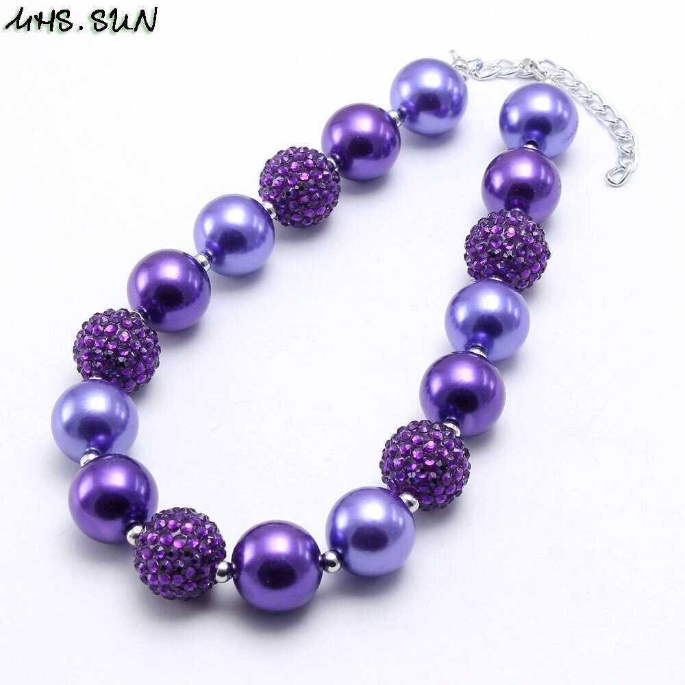 MHS.SUN 1PC baby chunky beaded necklace girls pearl jewelry charm colors bubblegum beads necklace choker for kids: 13
