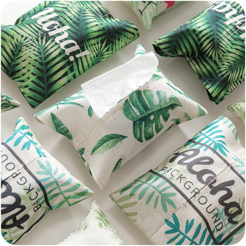 Home plant cotton and linen tissue box living room bedroom paper towel set rainforest fabric paper bag