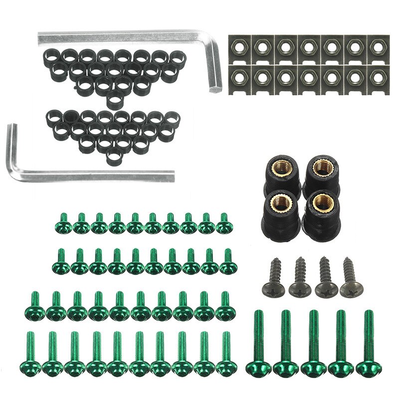 107Stck Universal- Motorrad Verkleidung Körper Schrauben Bausatz Verschluss Clips Schraube Muttern Für Kawasaki für Suzuki für Yamaha ect: Grün