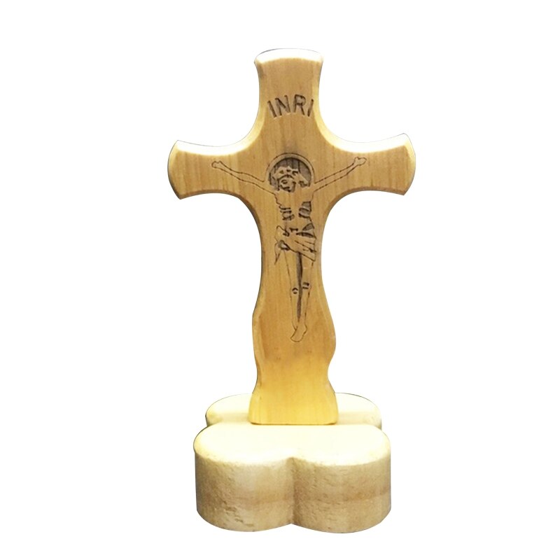 Carving Jezus Houten Voetstuk Cross Tafel Altaar Kerk Decor Religieuze Gunst Staande Kruisbeeld Met Base 4.7x2.5in