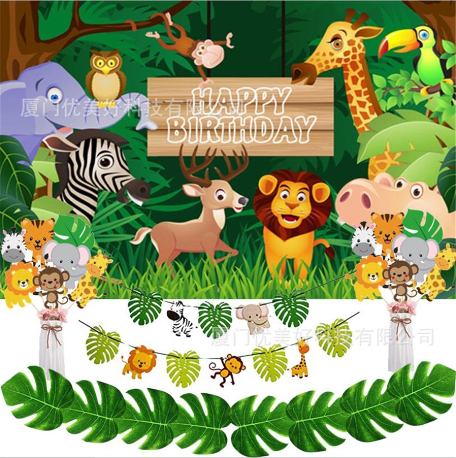 Skov dyr tema fest dekoration dyr fødselsdag flag fest jakkesæt jungle dyr aluminiumsfolie ballon