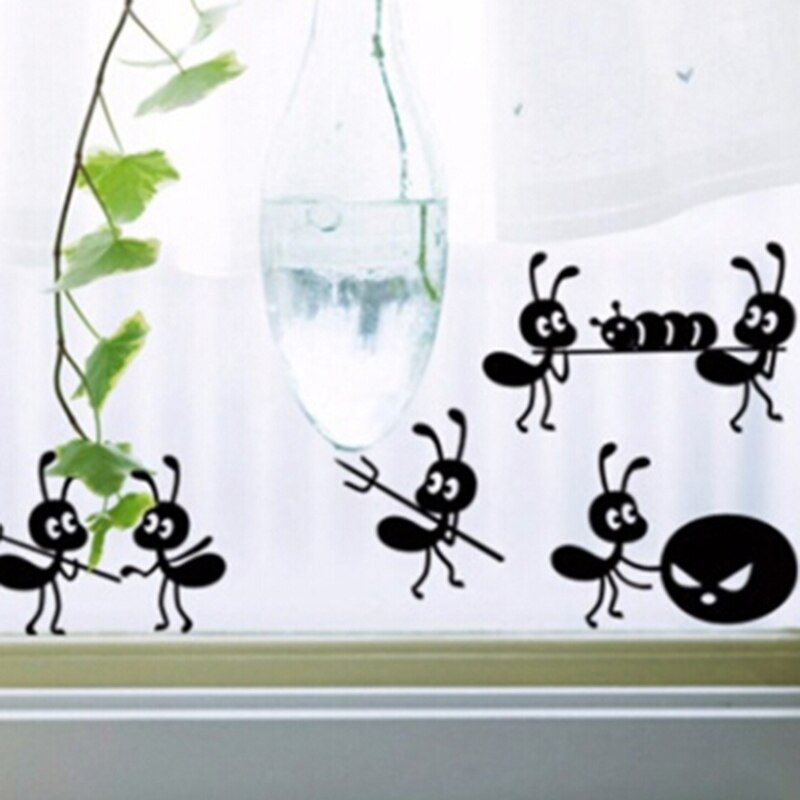 Kleine mieren bewegende glas stickers kinderen cartoon romantische muurstickers spiegel raamstickers huisdecoratie