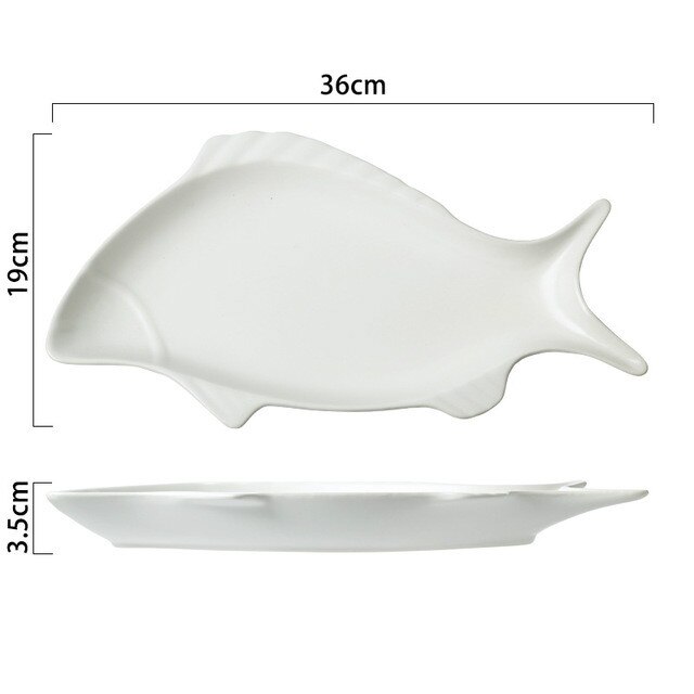 Plat en céramique en forme de poisson | Plat à boeuf de petit déjeuner assiette à Dessert mignonne de dessin animé assiette à fruits, Snack vaisselle de ménage: A-white